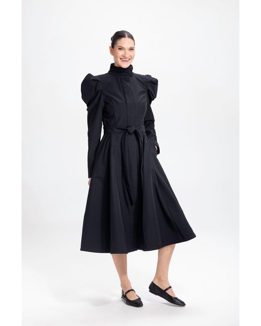 RainSisters Blue Fit And Flare Coat With Balloon-Styled Sleeves