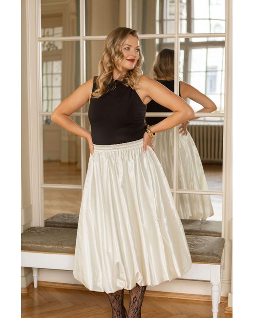 RainSisters White Off- Balloon Midi Skirt