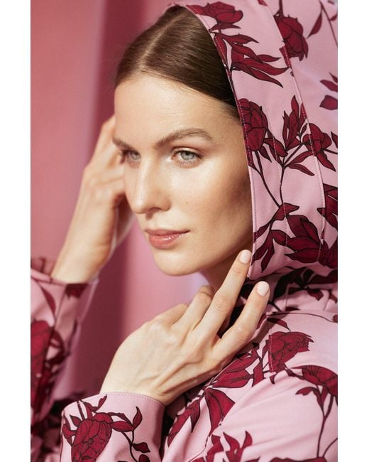 RainSisters Pink Fit And Flare Coat With Pleated Skirt