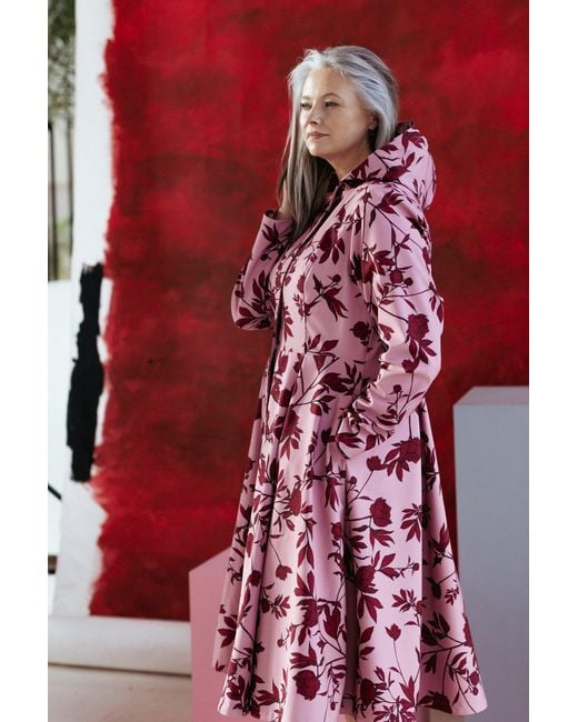 RainSisters Pink Fit And Flare Coat With Pleated Skirt