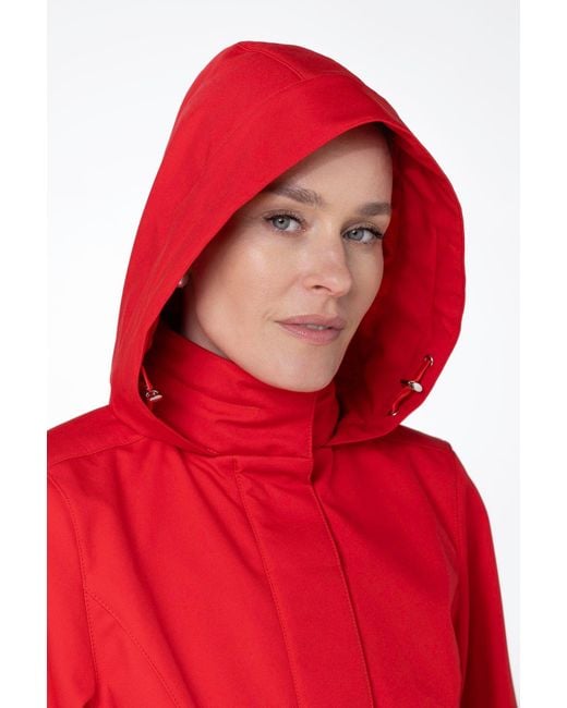 RainSisters Red Fit And Flare A-Line Coat With Pleated Skirt