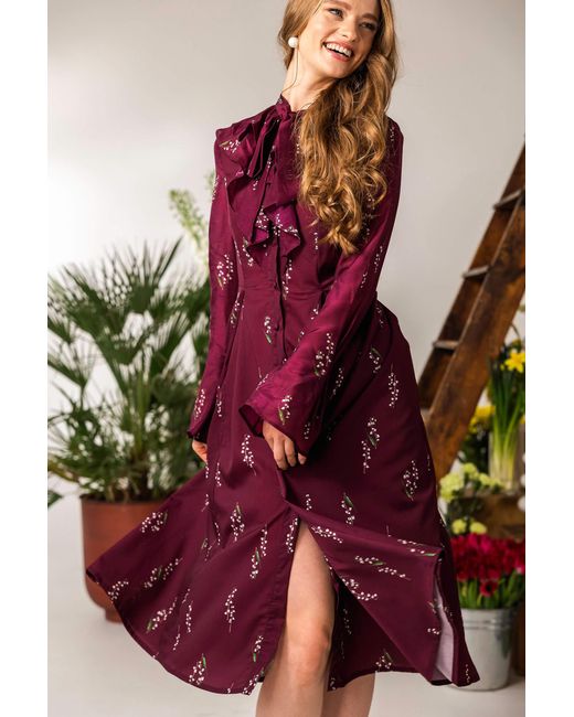 RainSisters Red Floral Midi Dress With Ruffles