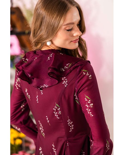 RainSisters Red Floral Midi Dress With Ruffles