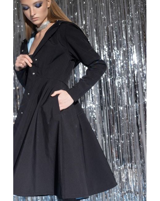 RainSisters Black Fit And Flare Coat With Full Circle Skirt And Sapphire Lining