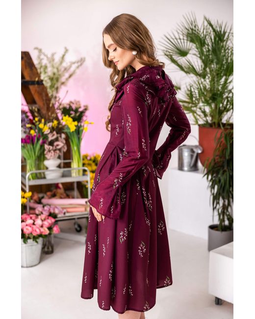 RainSisters Red Floral Midi Dress With Ruffles