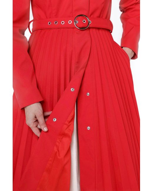 RainSisters Red Fit And Flare A-Line Coat With Pleated Skirt
