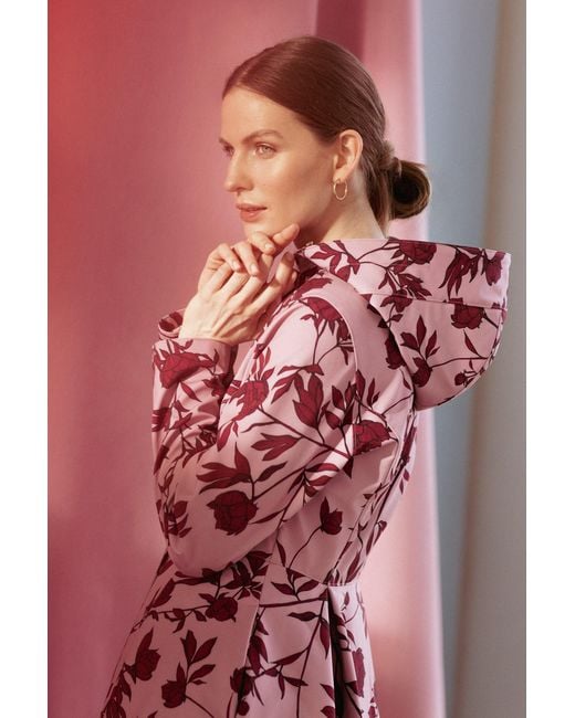 RainSisters Pink Fit And Flare Coat With Pleated Skirt