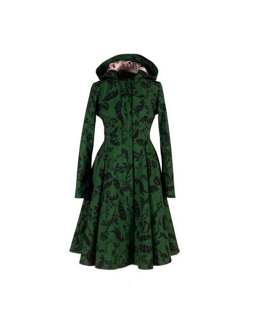 RainSisters Green Fit And Flare Coat With Pleated Skirt