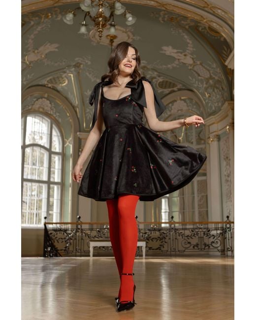 RainSisters Green Velvet A-Line Dress With Tie Straps