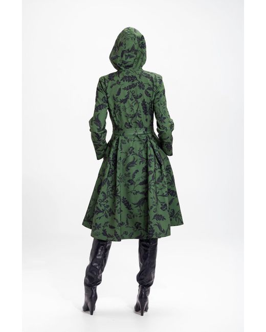 RainSisters Green Fit And Flare Coat With Pleated Skirt