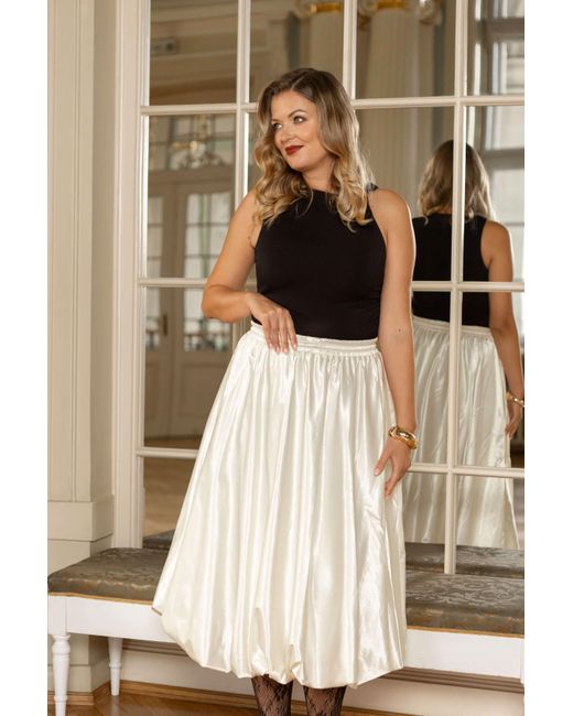 RainSisters White Off- Balloon Midi Skirt