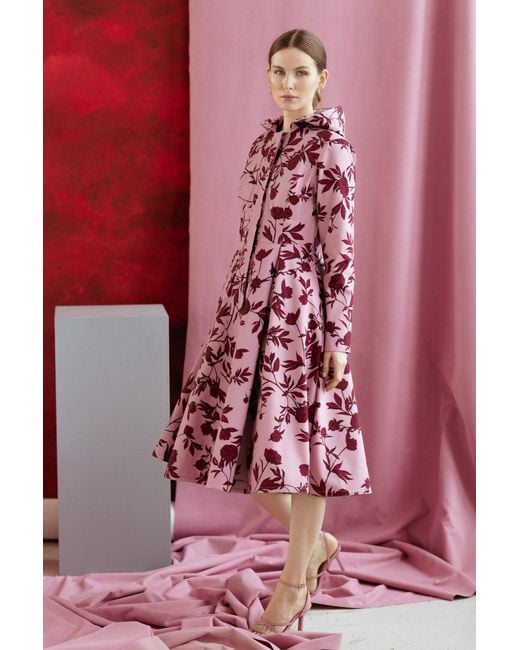 RainSisters Pink Fit And Flare Coat With Pleated Skirt