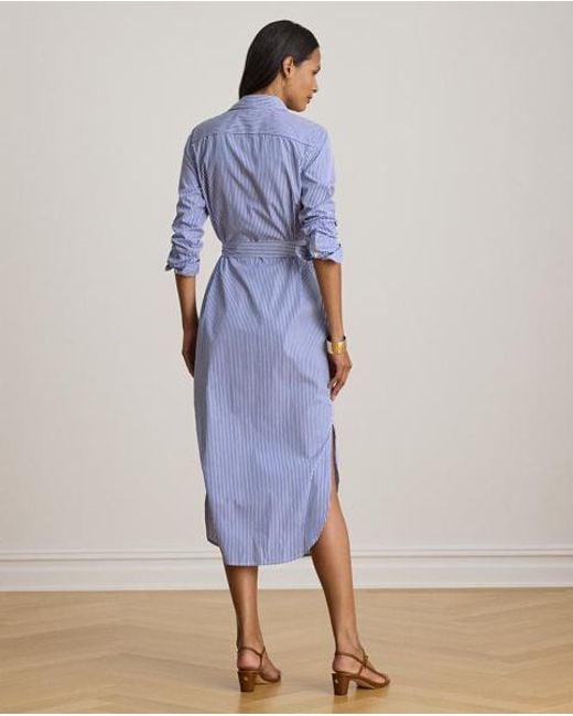 Ralph Lauren Blue Striped Cotton Broadcloth Shirtdress