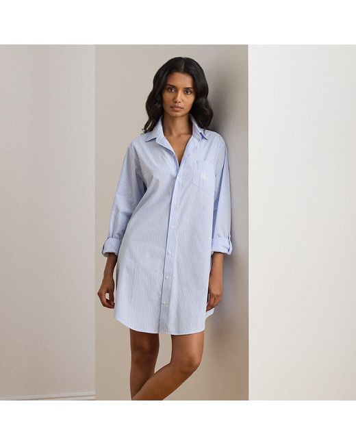 Ralph Lauren Blue Striped Cotton Poplin Sleep Shirt