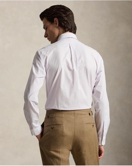 Polo Ralph Lauren White Custom Fit Checked Stretch Poplin Shirt for men