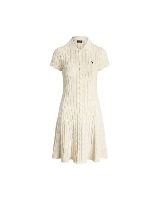 Polo Ralph Lauren Natural Cable-knit Cotton Short-sleeve Dress