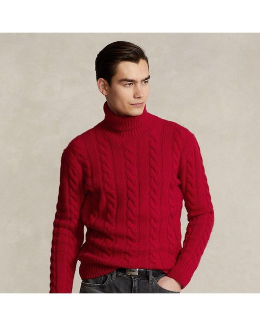 Ralph Lauren Cable-knit Wool-cashmere Sweater in Red for Men | Lyst