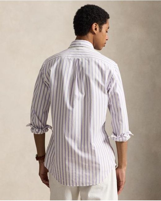 Polo Ralph Lauren White Custom Fit Striped Oxford Shirt for men
