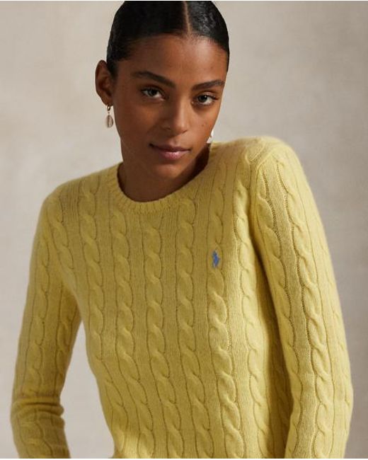 Polo Ralph Lauren Wol-Kasjmier Kabeltrui Met Ronde Hals in het Yellow