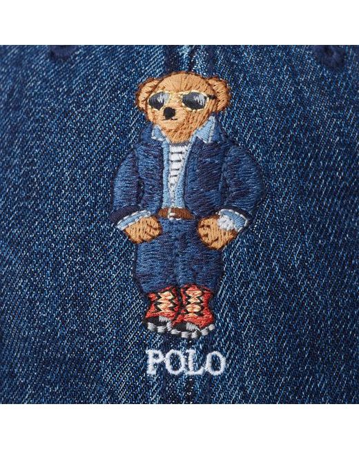Cappellino Polo Bear in denim di Polo Ralph Lauren in Blue
