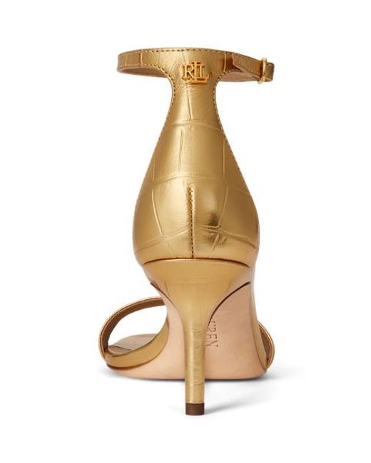 Ralph Lauren Allie Mid-Heel Metallic Embossed Sandal