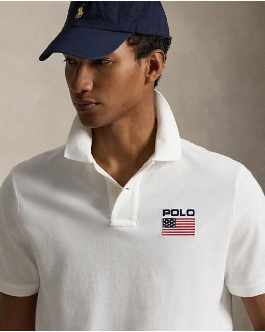 Polo Ralph Lauren White Classic Fit Flag Mesh Polo Shirt for men