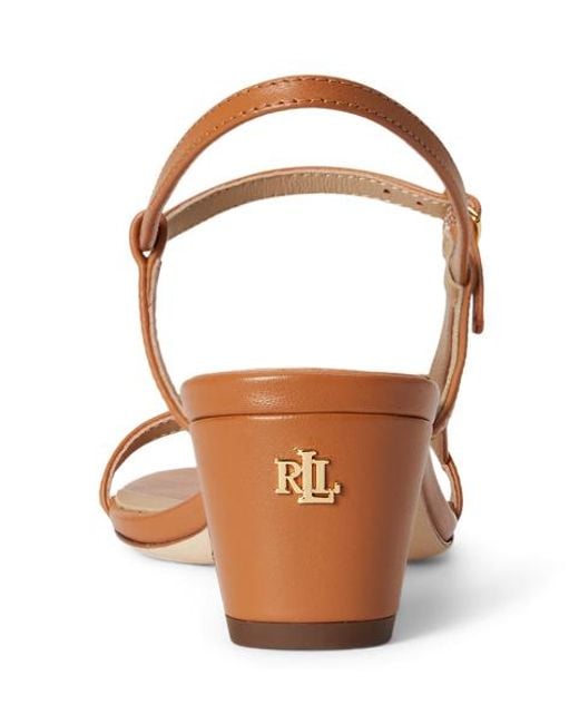 Ralph Lauren Brown Lainee Mid-Heel Nappa Leather Sandal