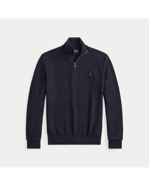 Polo Ralph Lauren Blue Mesh-Knit Cotton Quarter-Zip Jumper for men