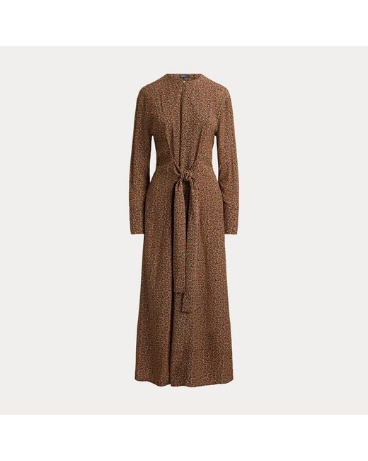 Polo Ralph Lauren Brown Floral Tie-Front Crepe Dress