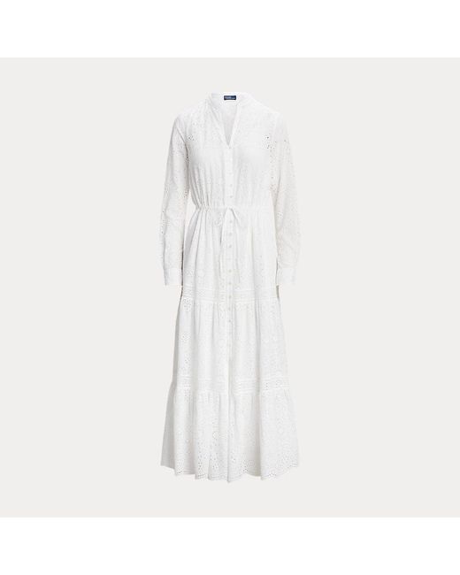 Maxivestido de algodón con bordado suizo Ralph Lauren de color White