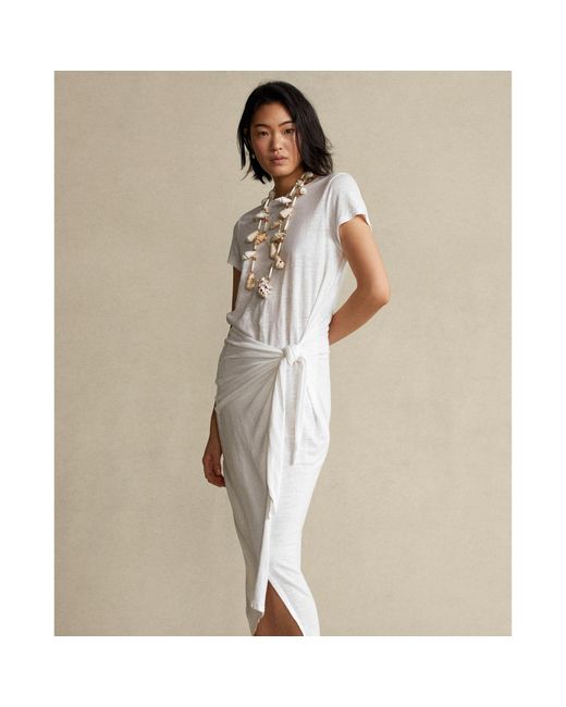Polo Ralph Lauren Linen Tee Wrap Dress in White | Lyst