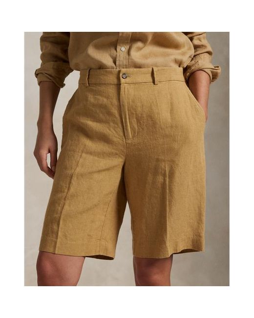 Short in lino con pieghe di Polo Ralph Lauren in Natural