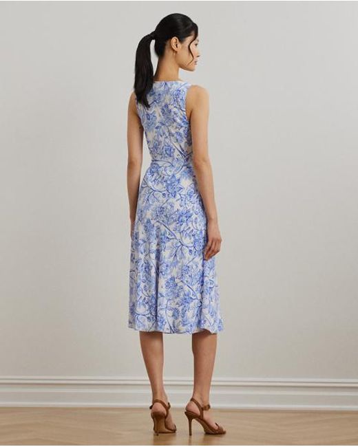 Ralph Lauren Blue Geblümtes Crêpekleid Mit Gürtel