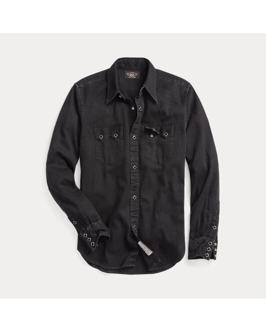 Ralph Lauren Black Slim Fit Denim Western Shirt for men