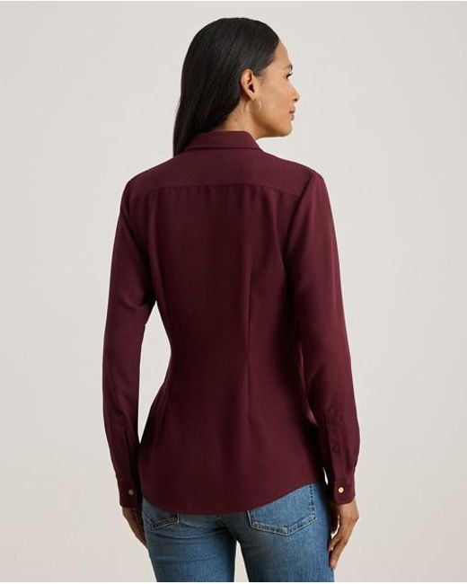Ralph Lauren Purple Buckle-Trim Georgette Blouse