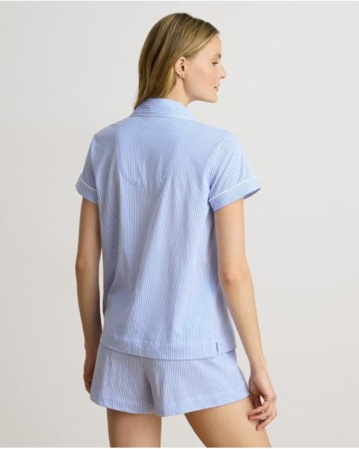 Ralph Lauren Blue Striped Cotton Jersey Boxer Sleep Set