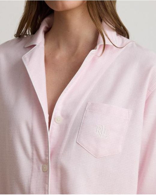 Ralph Lauren Pink Houndstooth Brushed Twill Sleep Set