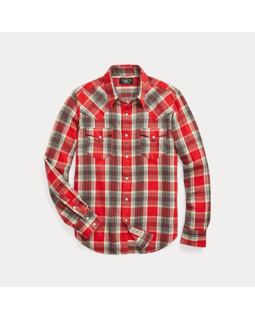 RRL Kariertes Slim-Fit Westernhemd aus Twill in Red für Herren