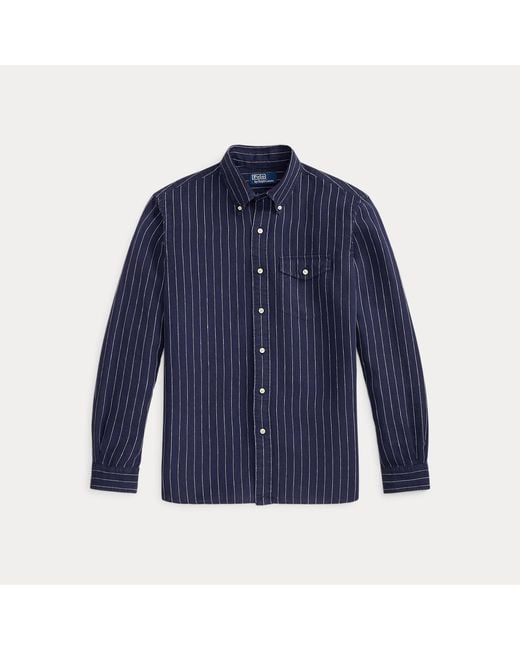 Polo Ralph Lauren Blue Classic Fit Striped Linen Shirt for men