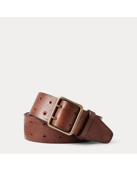 RRL Brown Leather Double-prong Belt for men