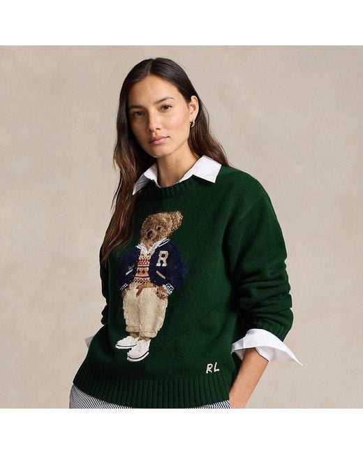 Polo Ralph Lauren Wollen-Kasjmier Trui Met Polo Bear in het Green