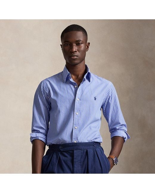 Polo Ralph Lauren Blue Custom Fit Striped Broadcloth Shirt for men