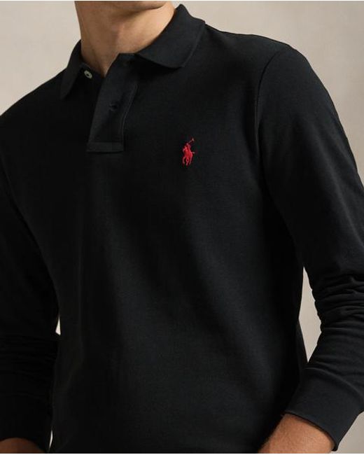 Polo Ralph Lauren Black Slim Fit Mesh Long-sleeve Polo for men