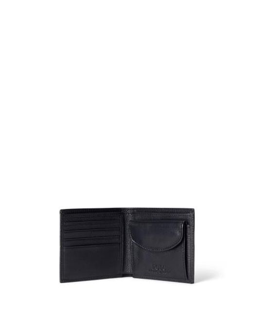 Polo Ralph Lauren Black Pebbled Leather Billfold Coin Wallet for men