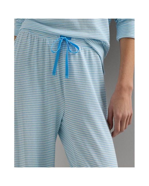 Lauren by Ralph Lauren Gestreepte Jersey Pyjamaset In Katoenmix in het Blue