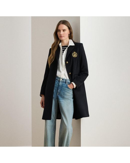 Ralph Lauren Black Crest-Patch Wool-Blend Coat