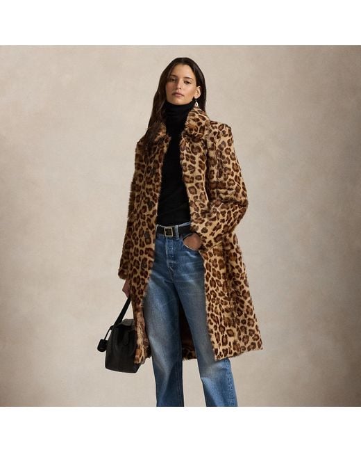 Polo Ralph Lauren Blue Leopard-Print Haircalf Overcoat