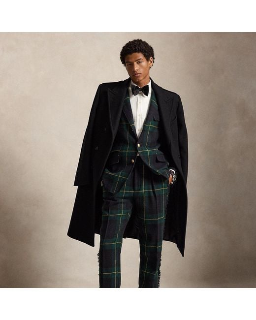 Polo Ralph Lauren Black Leather-Trim Plaid Tweed Suit Trouser for men
