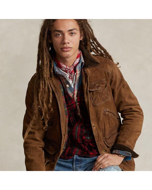 Polo Ralph Lauren Suede Utility Jacket in Brown for Men | Lyst