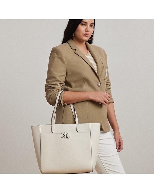 Ralph Lauren White Große Tragetasche Cameryn Aus Leder